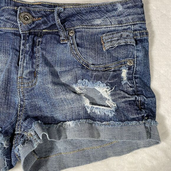 Vtg Y2K Bongo Micro Mini Denim Shorts Distressed Cuffed 2000s Grunge Junior Sz 7 - Picture 3 of 11